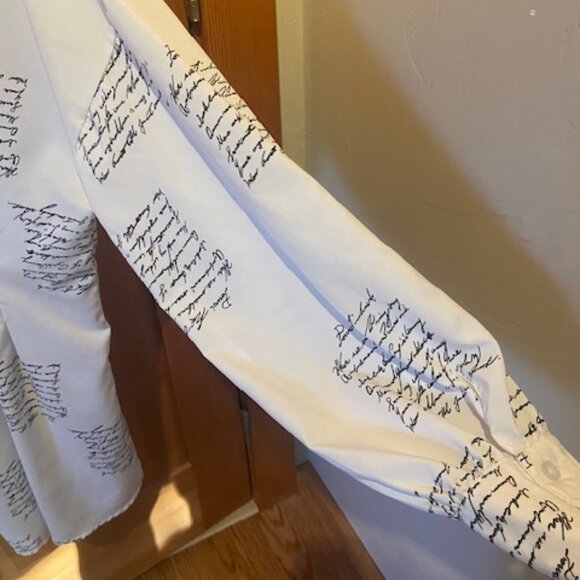 CBR Womens tailored button down white silk shirt with black writing Size L - Picture 7 of 8